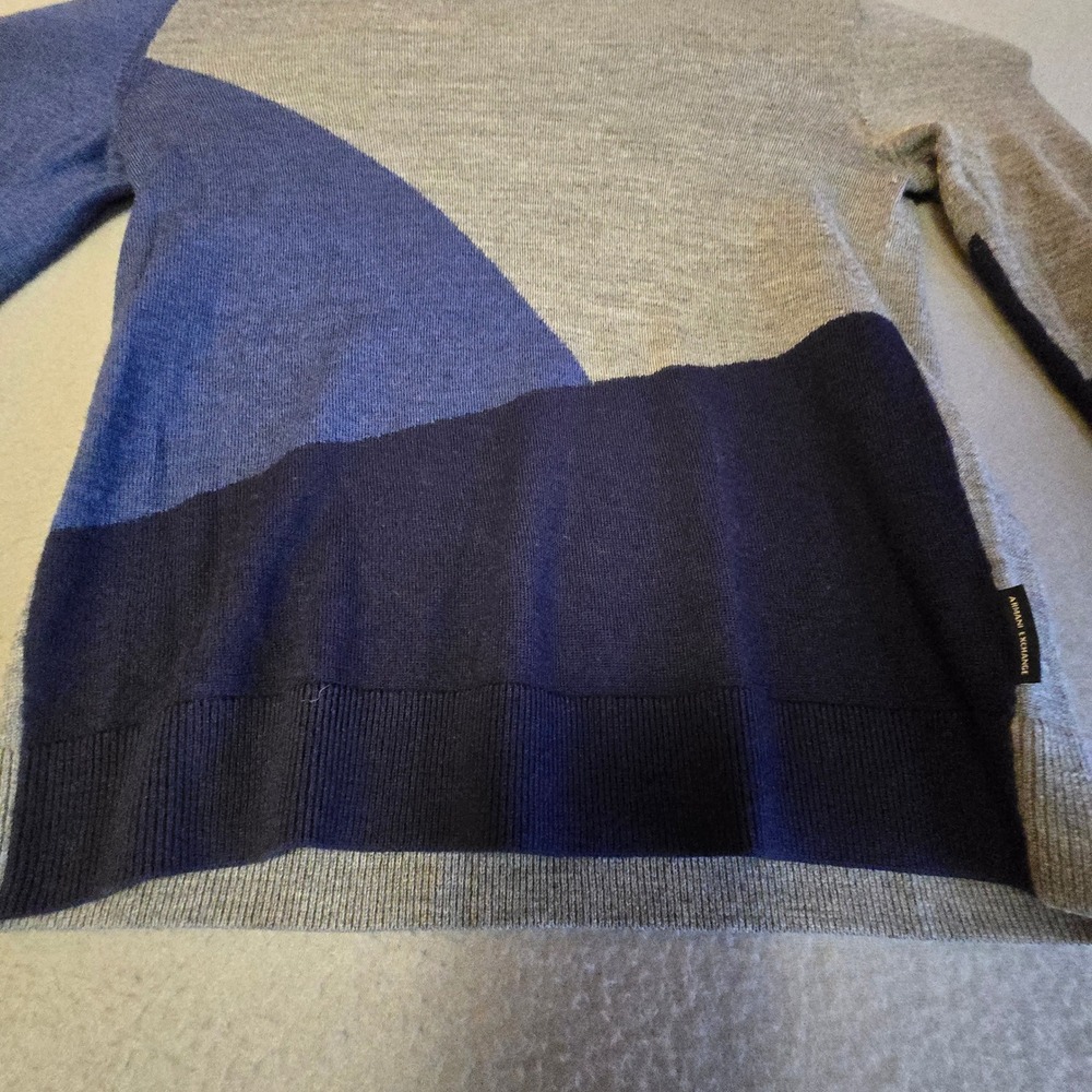 Armani Exchange Mens Colorblock Wool Blend Crewneck Sweater Grey Blue XS 6YZM2R - Picture 16 of 16